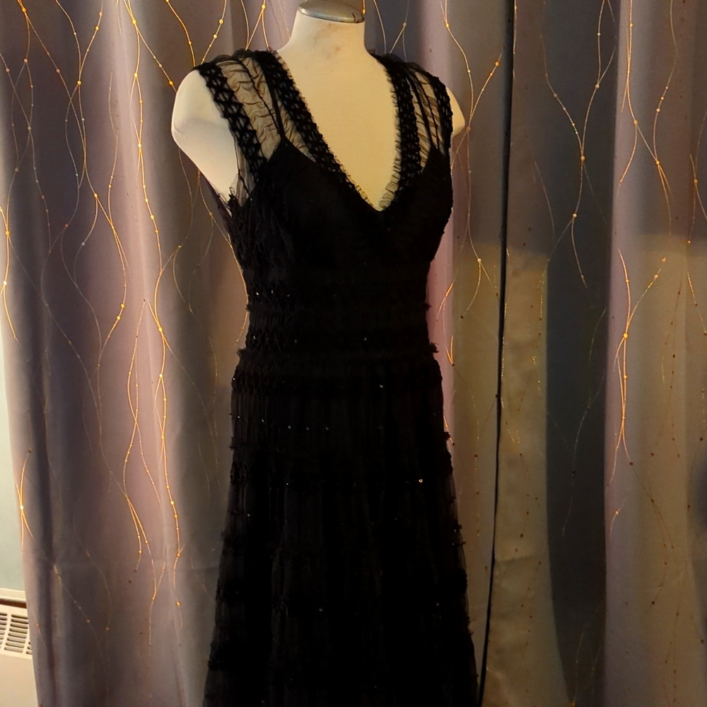 Max studio V neck mesh and sequin dress